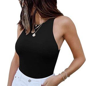 REORIA Women’s Sexy Sleeveless Racer Back Halter Neck Bodysuit Tank Tops
